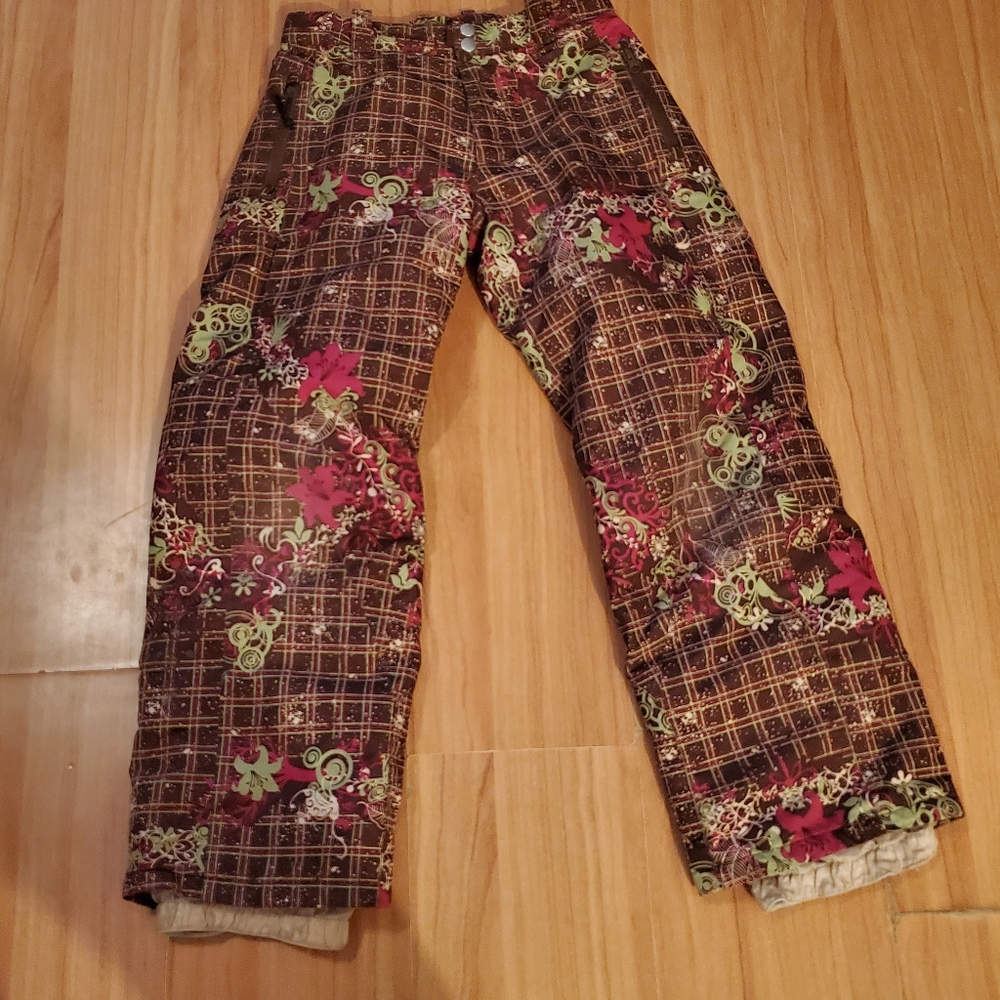 Dragon Flies Size M  brown floral  Ski Snow Pants Extend Length